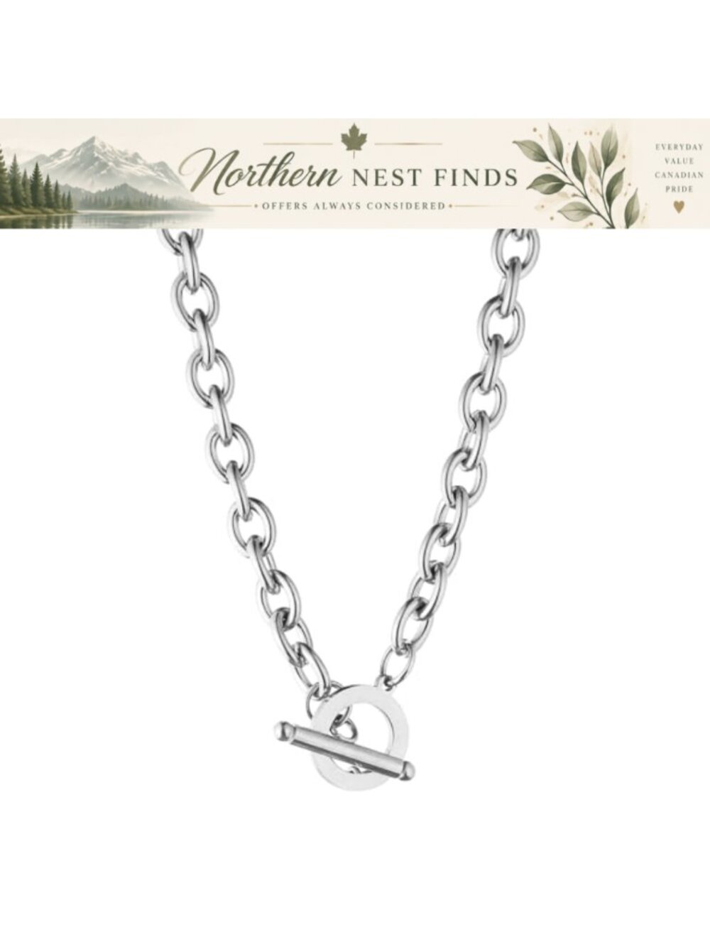 Stainless Steel Toggle Clasp Chunky Chain Necklace Choker